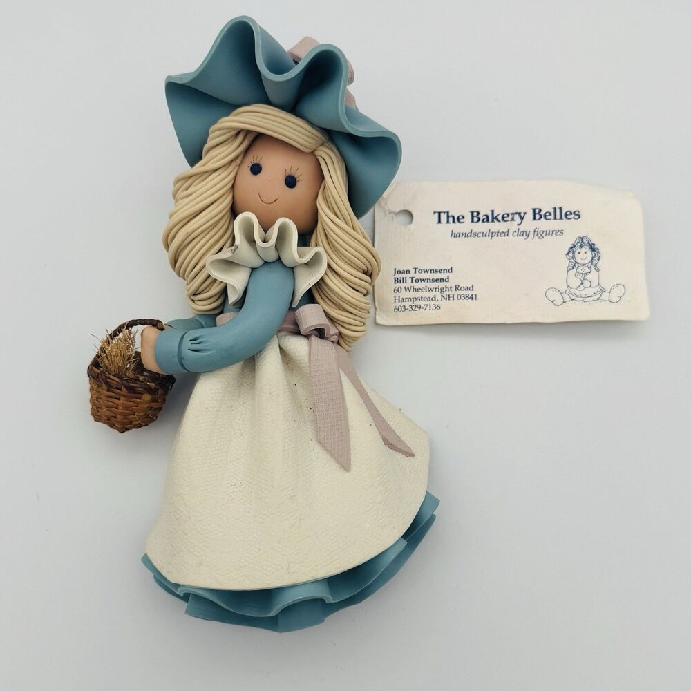 Vintage Clay Figurine 1993 Bakery Belles Clay Girl  Basket Singed Figurine Hangs